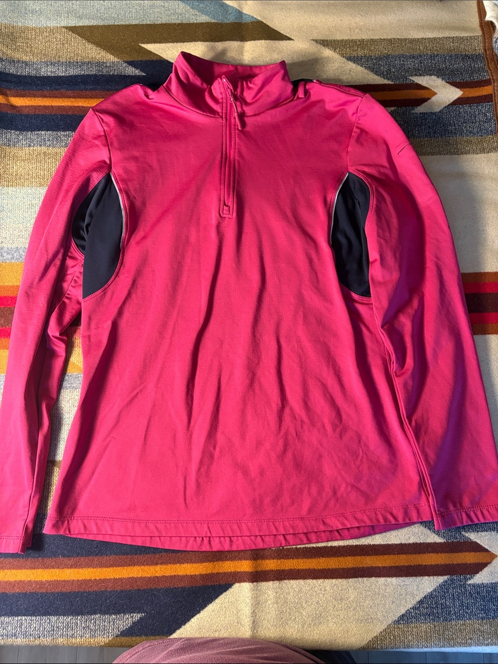 Aerion Pink Long-Sleeve Half-Zip Top with Black Side Panels